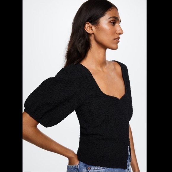 Mango MNG Black Textured Knit Top Front Clasps Size XS - Picture 5 of 9